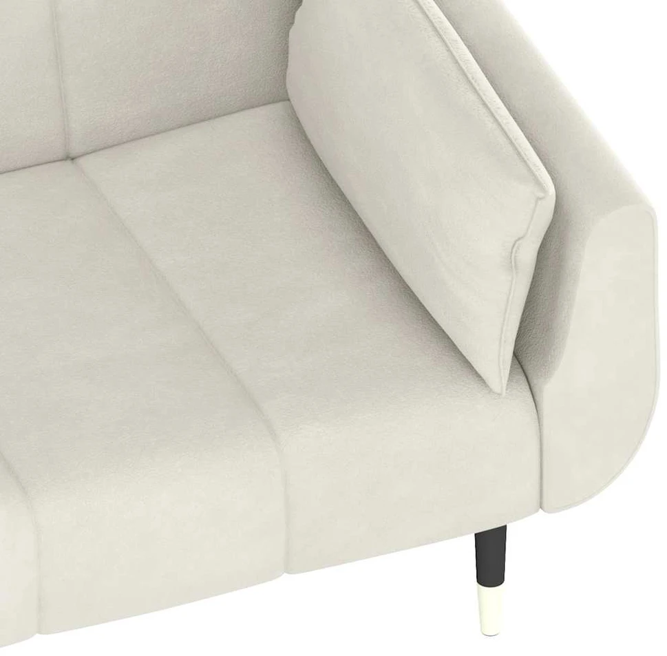 Fotelis Dvivietė sofa-lova su dvejomis pagalvėmis, kreminė, aksomas