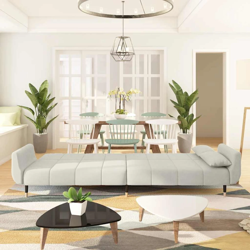 Fotelis Dvivietė sofa-lova su dvejomis pagalvėmis, kreminė, aksomas
