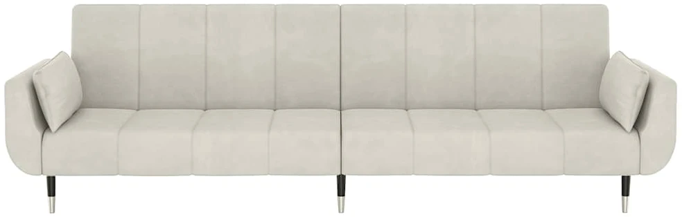 Fotelis Dvivietė sofa-lova su dvejomis pagalvėmis, kreminė, aksomas