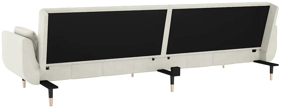 Fotelis Dvivietė sofa-lova su dvejomis pagalvėmis, kreminė, aksomas
