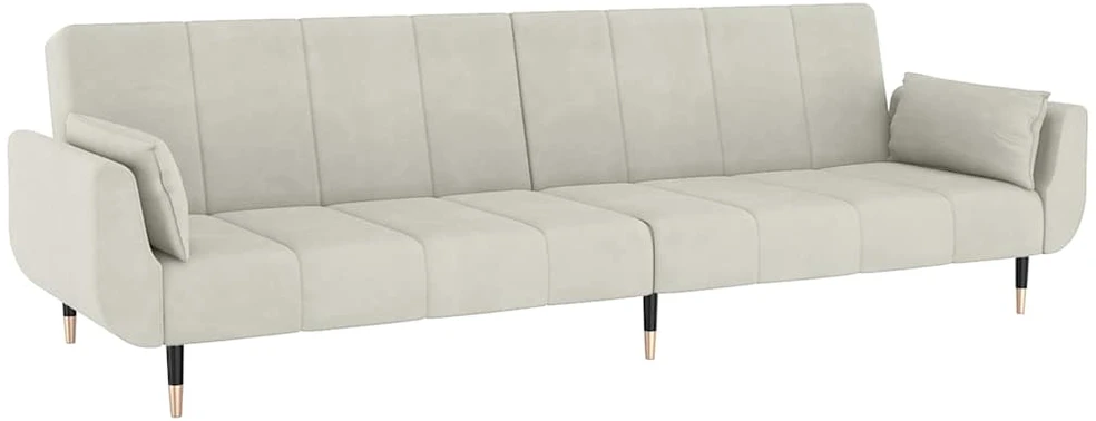 Fotelis Dvivietė sofa-lova su dvejomis pagalvėmis, kreminė, aksomas