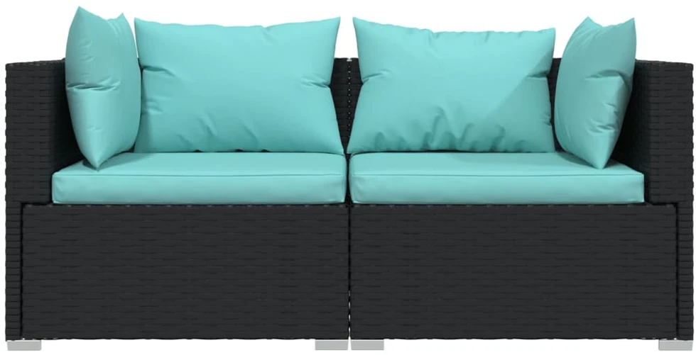 Lauko baldų komplektas Dvivietė sofa su pagalvėlėmis, juodos spalvos, poliratanas