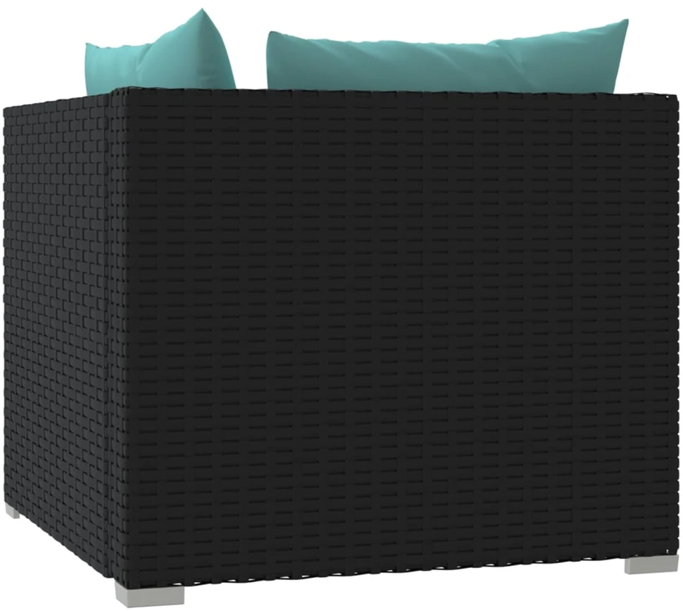 Lauko baldų komplektas Dvivietė sofa su pagalvėlėmis, juodos spalvos, poliratanas
