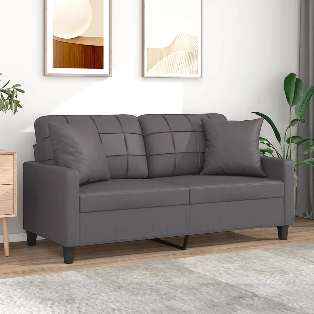 Fotelis Dvivietė sofa su pagalvėlėmis, pilka, 140cm, dirbtinė oda
