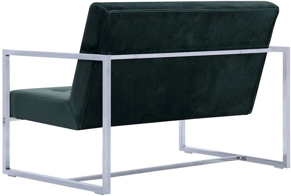 Fotelis Dvivietė sofa su porankiais, tams. žal. sp., chromas ir aks.
