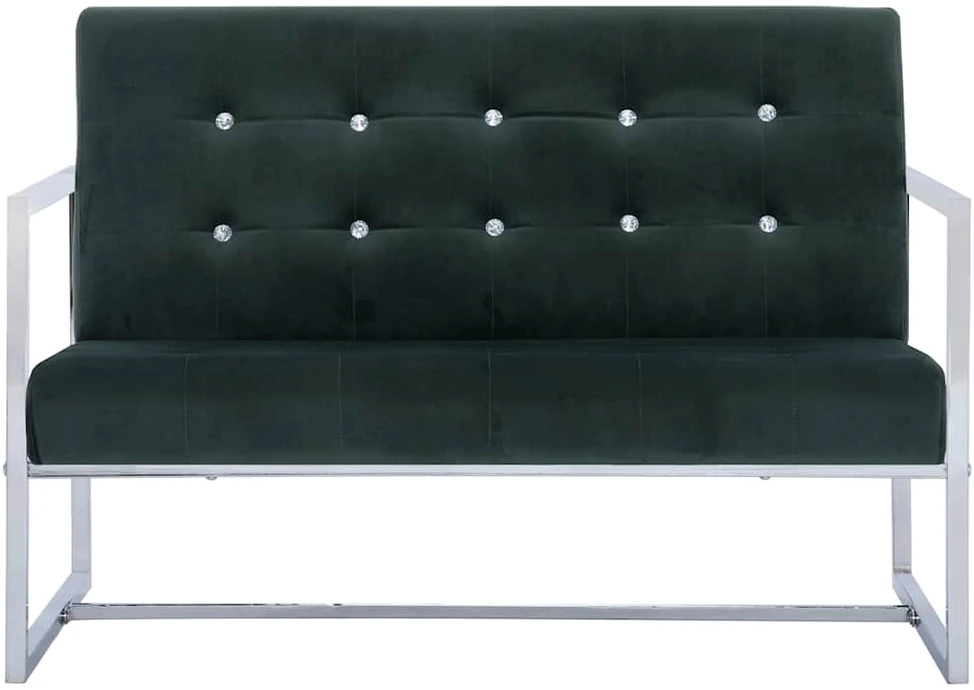 Fotelis Dvivietė sofa su porankiais, tams. žal. sp., chromas ir aks.