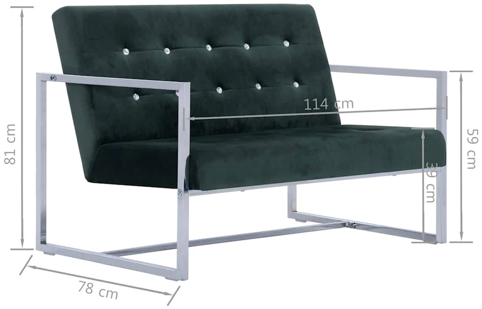 Fotelis Dvivietė sofa su porankiais, tams. žal. sp., chromas ir aks.