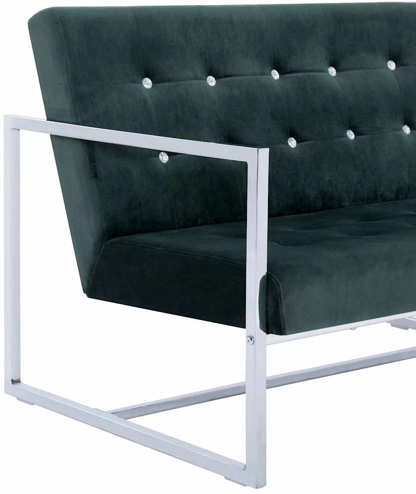 Fotelis Dvivietė sofa su porankiais, tams. žal. sp., chromas ir aks.