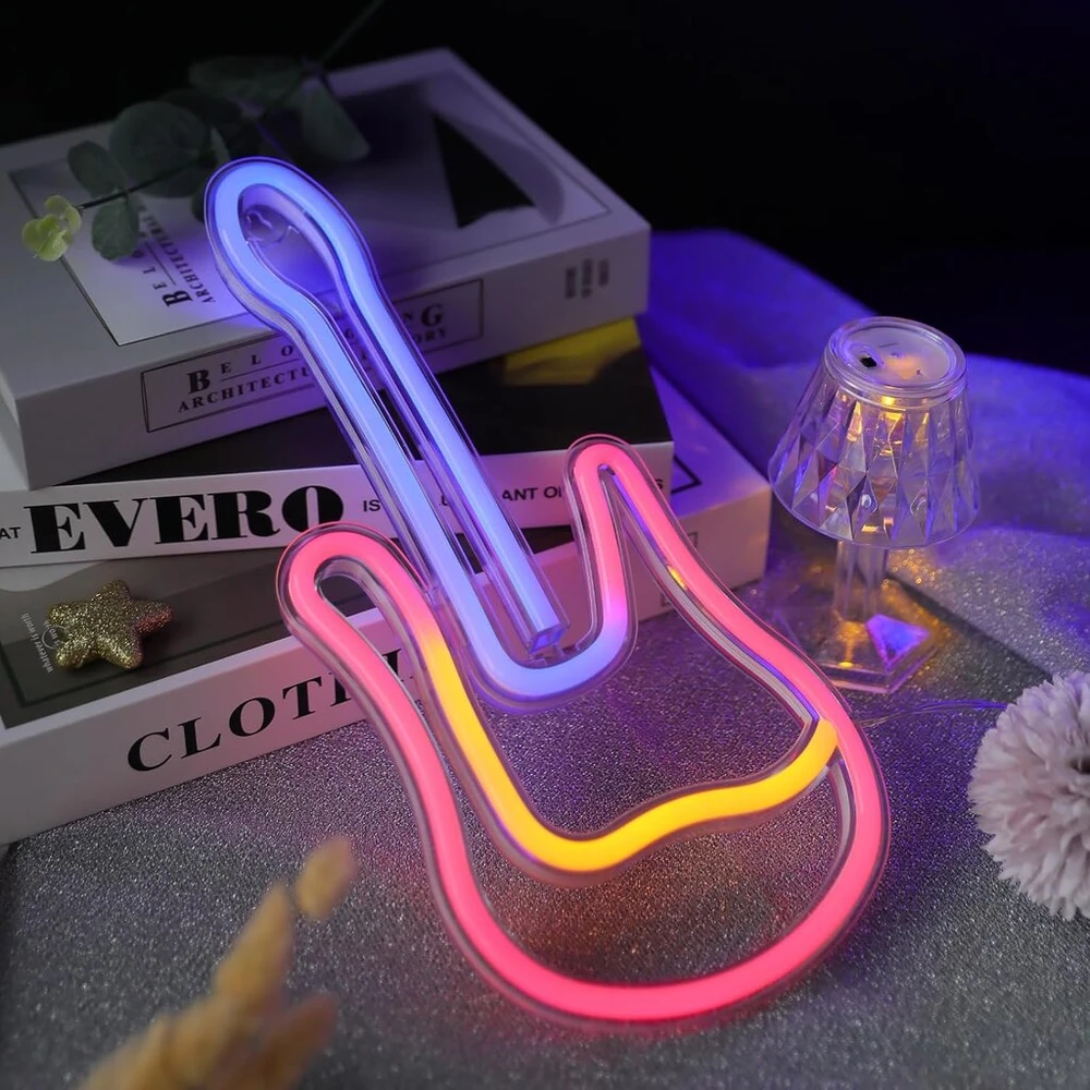 Pakabinamas šviestuvas Dwooke gitaros neoninis ženklas, muzikinė gitara, led neoninės šviesos sienų dekoravimui, neoninis šviesos ženklas, usb/baterijomis maitinamas neoninis muzikos ženklas, šviečiantis ženklas barui, muzikos studijai, miegamajam, vakarėliui, klubui