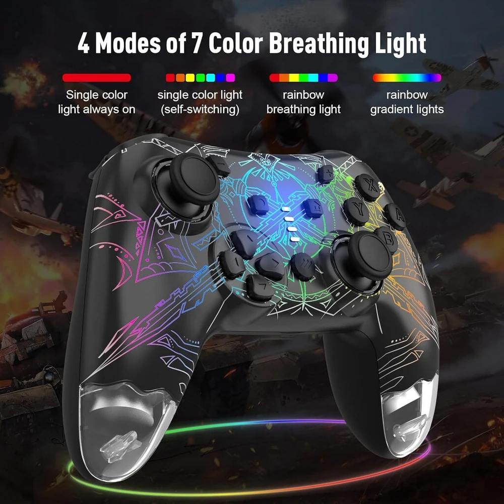 Dyonder Switch Controller, Led belaidis Switch Pro valdiklis, skirtas Switch/switch Lite/switch Oled, su Rgb belaidžiu žaidimų valdikliu, skirtas Pc/telefonui (juodas)