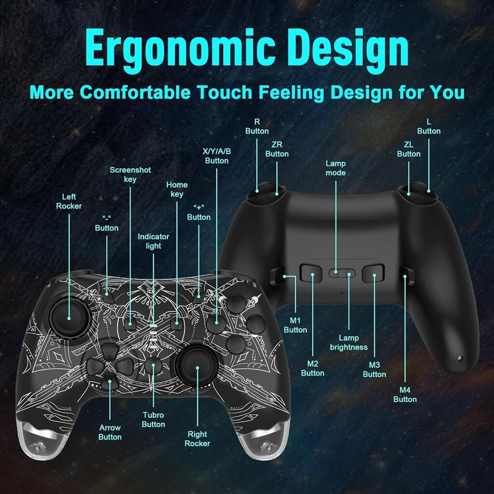 Dyonder Switch Controller, Led belaidis Switch Pro valdiklis, skirtas Switch/switch Lite/switch Oled, su Rgb belaidžiu žaidimų valdikliu, skirtas Pc/telefonui (juodas)