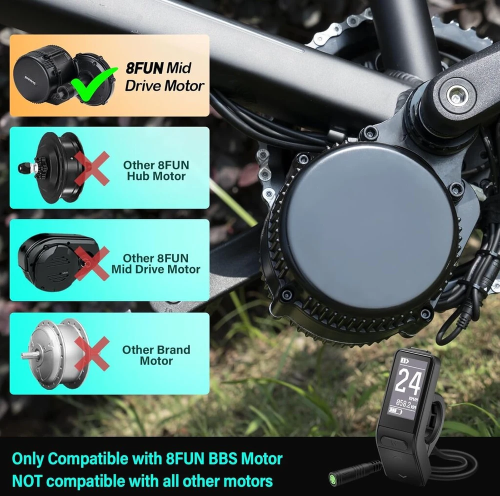 E-mangue 5 kontaktų moteriškas Ebike Lcd ekranas, skirtas Bafang Bbs01b Bbs02b Bbs Hd vidurio varikliui, elektrinio dviračio ekranas, dviračio kompiuteris su 0-9 Pas Uart protokolu