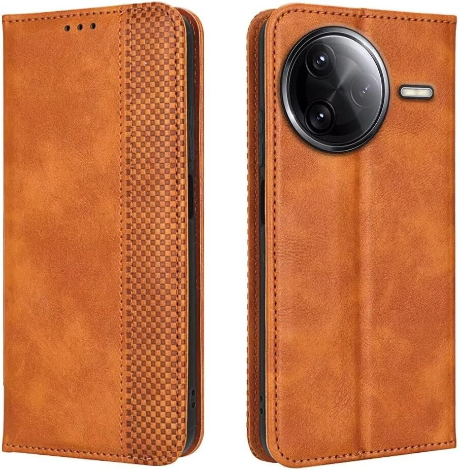 Eassgu Mobiliojo telefono dėklas, skirtas Poco F7 Pro (6,67 colio) atverčiamas dėklas iš Pu odos su magnetiniu užsegimu, apsauginis dėklas, [3 kortelių lizdai] [1 piniginė], atrama - ruda