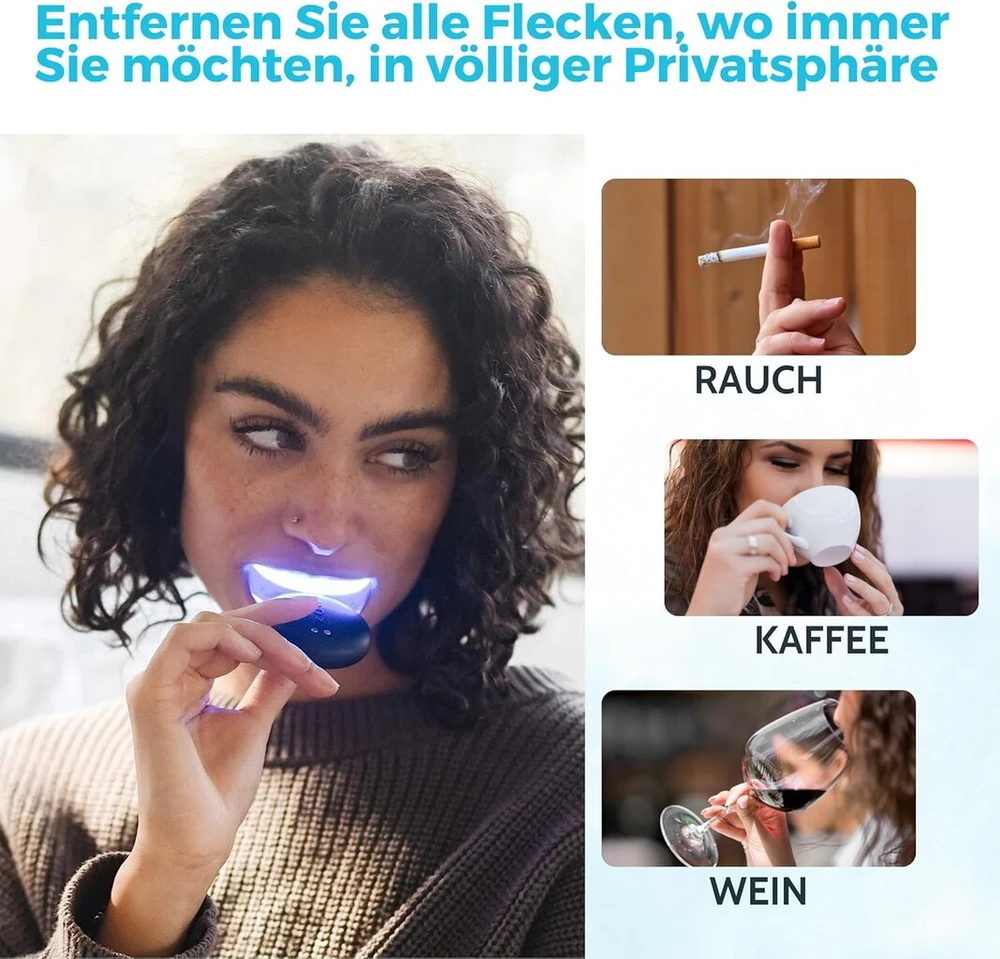 Easy Smile profesionalus dantų balinimo rinkinys su 32 x Led lempute (mėlyna ir raudona) - 3 balinimo geliai - greitas ir efektyvus, pašalina giliai įsisenėjusias dėmes - saugus emaliui (pro)