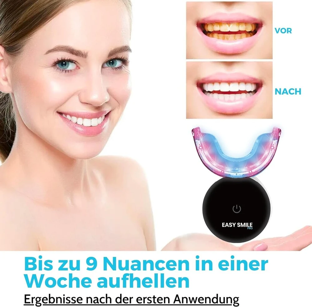 Easy Smile profesionalus dantų balinimo rinkinys su 32 x Led lempute (mėlyna ir raudona) - 3 balinimo geliai - greitas ir efektyvus, pašalina giliai įsisenėjusias dėmes - saugus emaliui (pro)