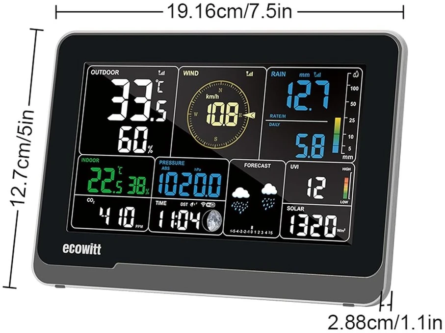 Ecowitt Ws3900_c Konsolė meteorologijos stočiai, 7.5 colių namų wifi patalpų Lcd spalvota konsolė, integruotas 3 viename temperatūros, drėgmės ir barometrinio slėgio matuoklis, ekosistemos Iot intelektualus susiejimo valdymas