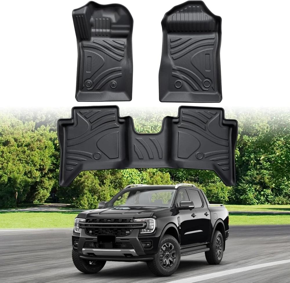Ecozen grindų kilimėliai ford ranger 2023-2025, 3d visų oro sąlygų automobilio grindų kilimėlių komplektas, neslystantys grindų kilimėliai, tpe aplinkai nekenksmingi grindų kilimėliai, aukštas prigludimas, bekvapiai, sulankstomi, ford ranger priedai