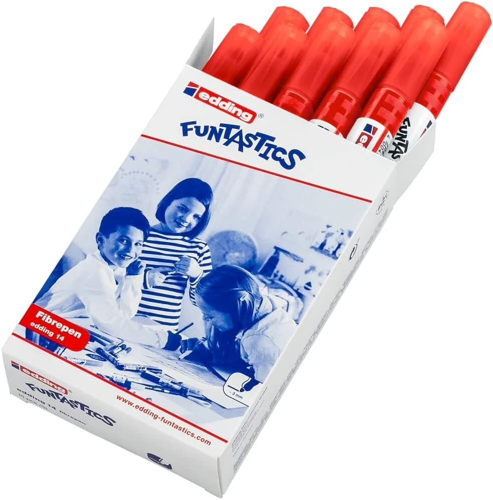 Edding 14 funtastics pluošto flomasteris - raudonas (10 vnt. dėžutė)