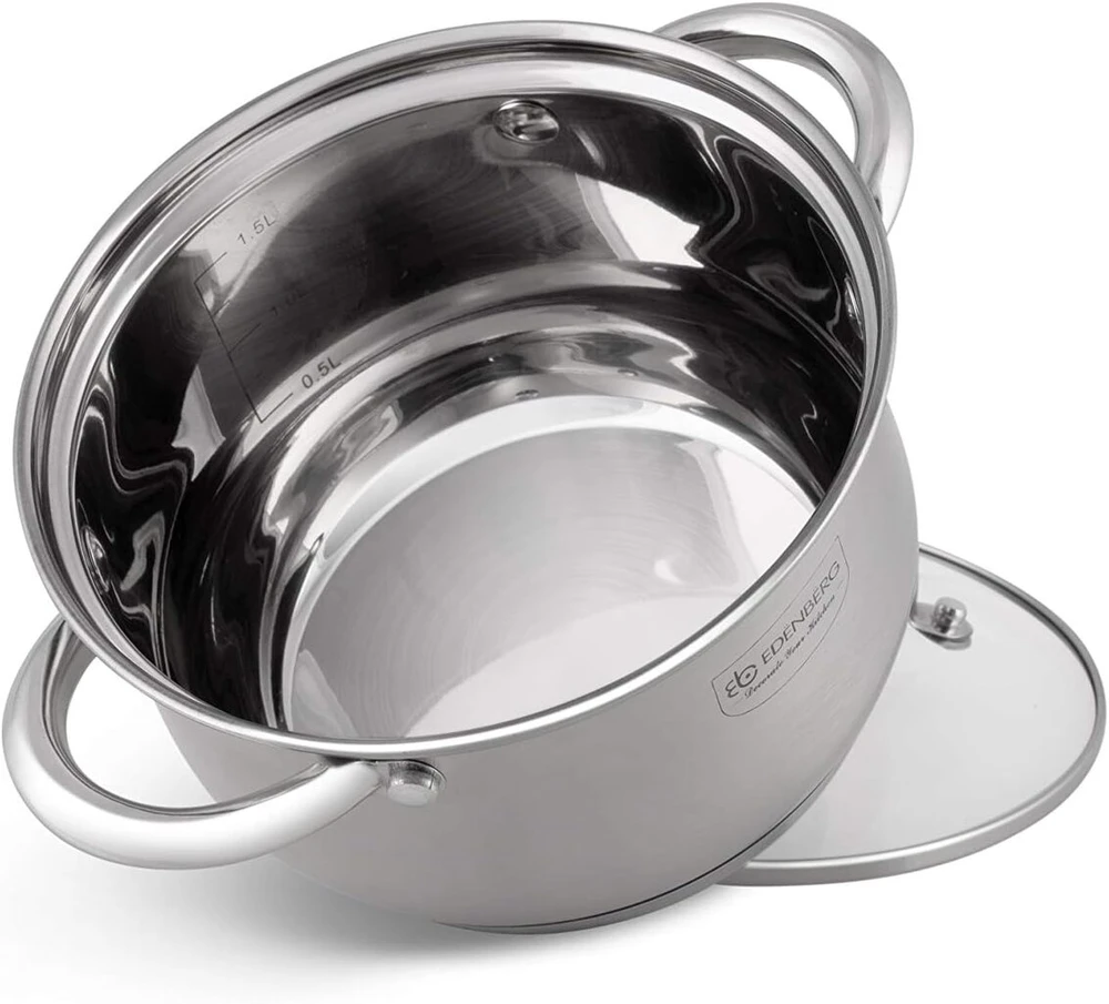 Edenberg 12 dalių puodų rinkinys eb-4000 chromo-nikelio nerūdijantis plienas inox18/10, idealus dujinėms, elektrinėms, halogeninėms, keraminėms ir indukcinėms kaitlentėms