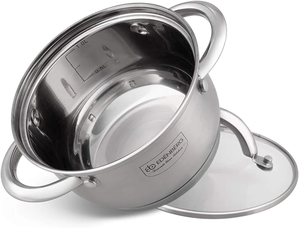 Edenberg 12 dalių puodų rinkinys eb-4000 chromo-nikelio nerūdijantis plienas inox18/10, idealus dujinėms, elektrinėms, halogeninėms, keraminėms ir indukcinėms kaitlentėms