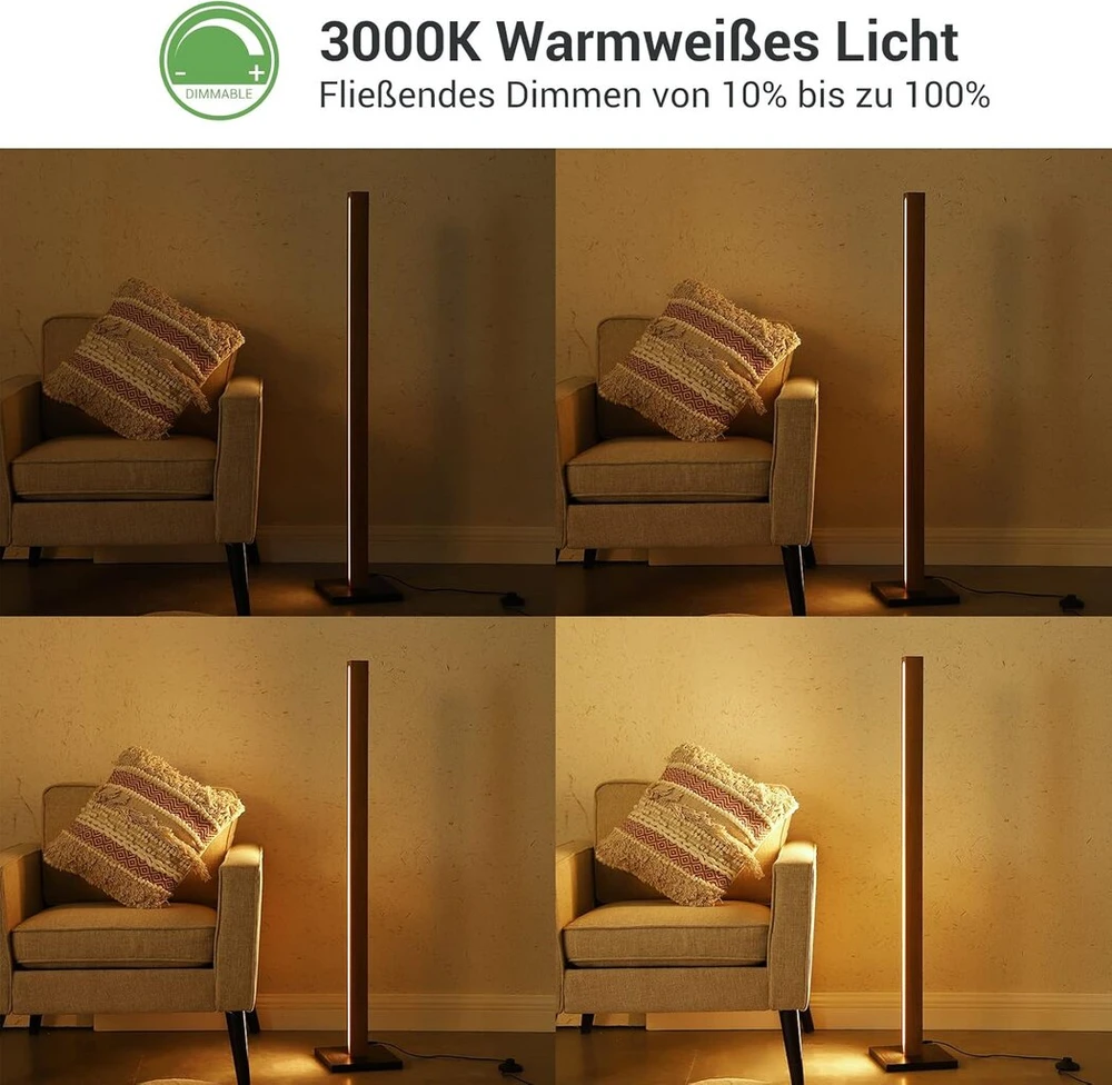 Edishine medinis toršeras, 18 W Led toršeras, reguliuojamo ryškumo, boho kampinis šviestuvas, 3000 K šilta balta šviesa, vintažinis toršeras su kojiniu jungikliu, 800 lm šviesos kolona svetainei, miegamajam, biurui