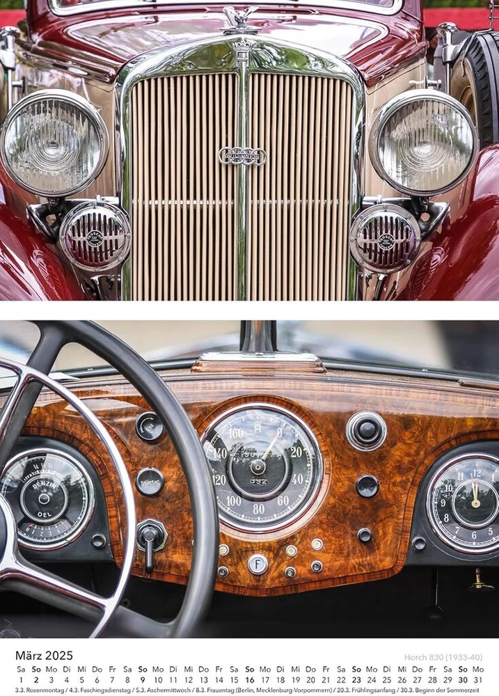 Edition Seidel Premium kalendorius Classic Vintage Car 2025 formatas Din A3 sieninis kalendorius automobilis Classic Sports Car Cabriolet Hobby Christian Müringer
