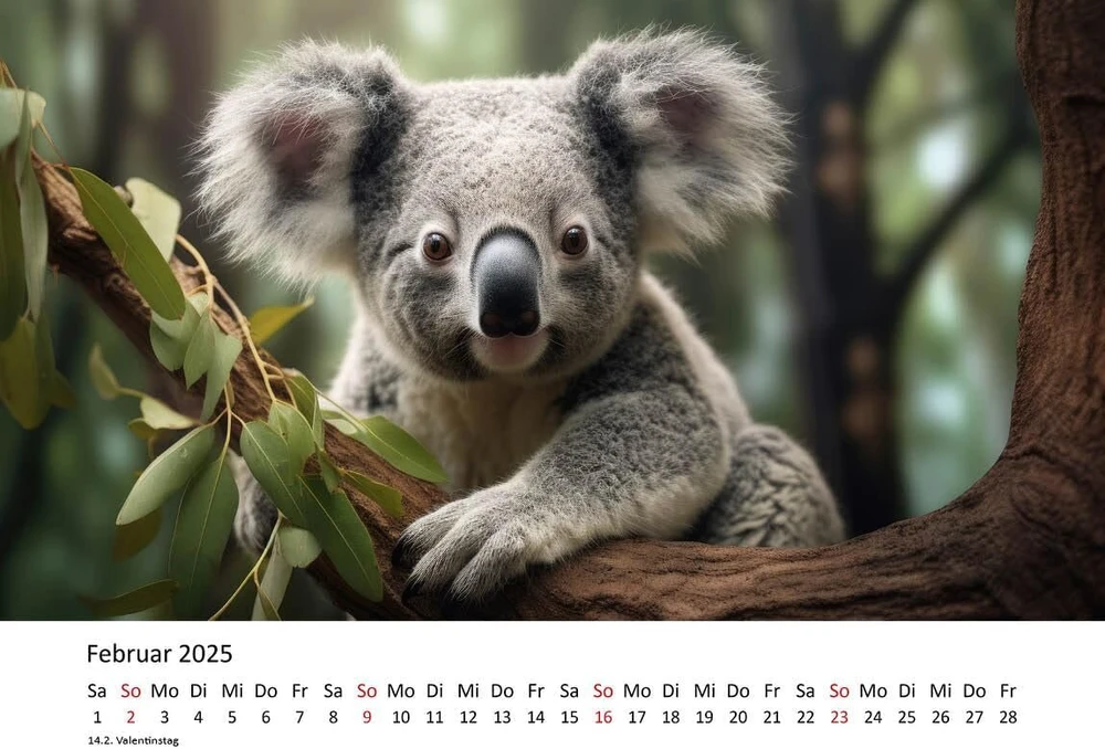 Edition Seidel Premium kalendorius Koalos 2025 formatas Din A4 sieninis kalendorius gyvūnų kalendorius Australija koala lokys žinduolis eukalipto miškas