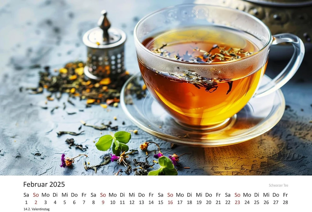 Edition Seidel Premium kalendorius Teatime Laikas puodeliui arbatos 2025 formatas Din A3 sieninis kalendorius atsipalaidavimas mėta citrina chai malonumas pipirmėtė imbieras žolelės arbata prieskoniai ayurveda Christian Müringer