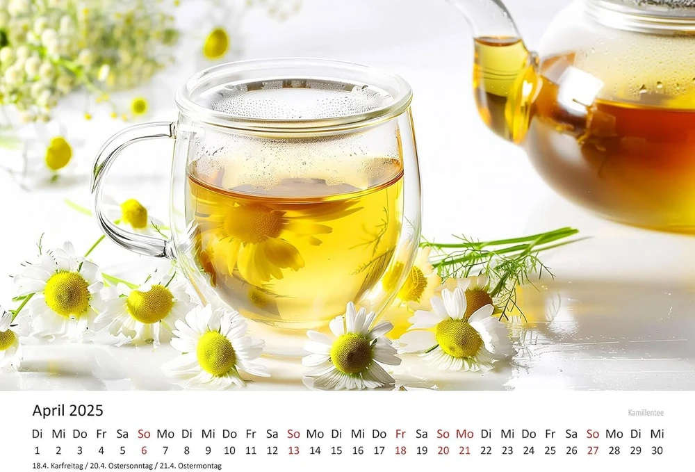 Edition Seidel Premium kalendorius Teatime Laikas puodeliui arbatos 2025 formatas Din A3 sieninis kalendorius atsipalaidavimas mėta citrina chai malonumas pipirmėtė imbieras žolelės arbata prieskoniai ayurveda Christian Müringer