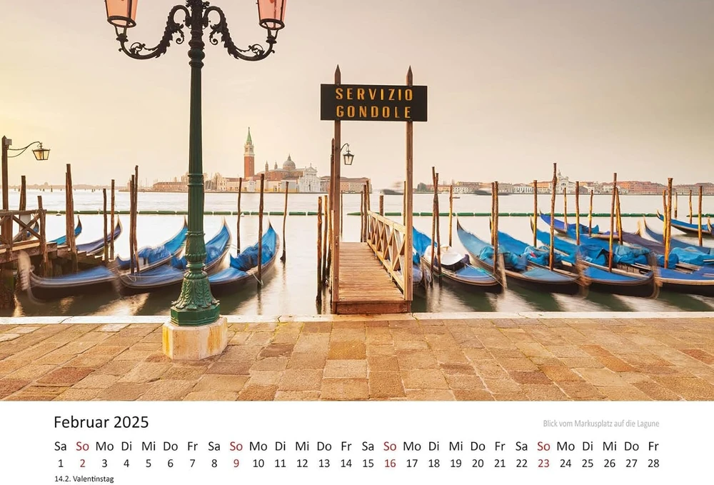 Edition Seidel Premium Venice kalendorius 2025, formatas Din A3, sieninis kalendorius, Europa, Italija, Šv. Morkaus bazilika, Šv. Morkaus aikštė, Canal Grande, Rainer Mirau