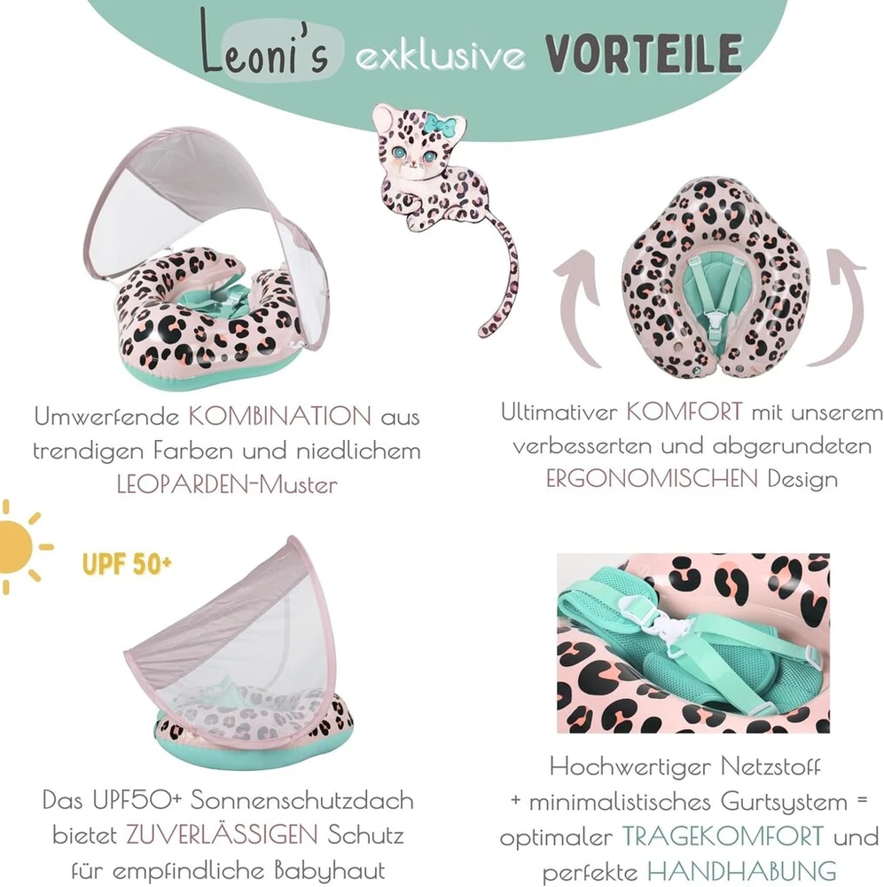 Edwekin® Premium plaukimo ratas kūdikiams Leoni 2025 su Uv stogeliu (upf 50+) | Tüv patikrintas | Idealus plaukimo ratas kūdikiams nuo 6 iki 36 mėnesių | Stilingas, saugus ir patogus - mieliausias plaukimo ratas vaikams
