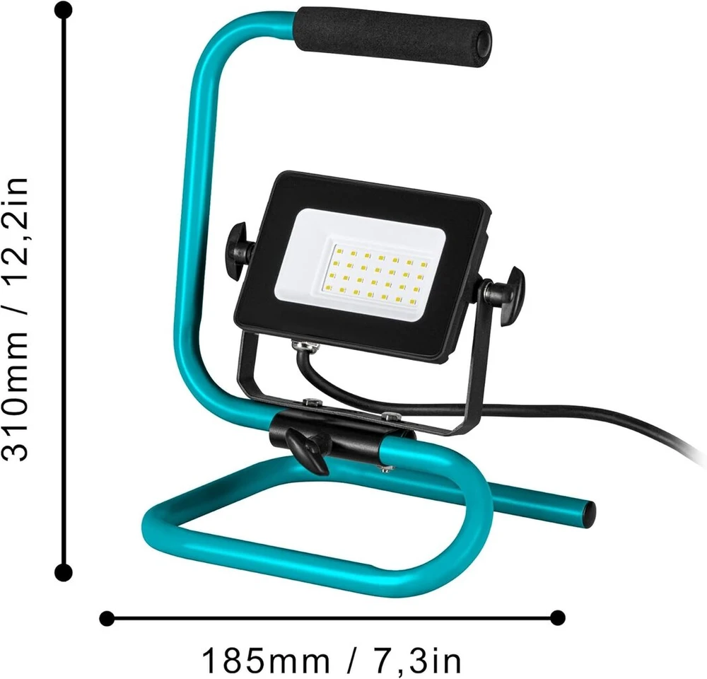Eglo Led statybinis prožektorius, nešiojamas darbo šviestuvas iš aliuminio ir plastiko, darbo šviestuvas turkio ir juodos spalvos, pasukama dirbtuvių lempa, Ip65, neutrali balta, 2000 lm