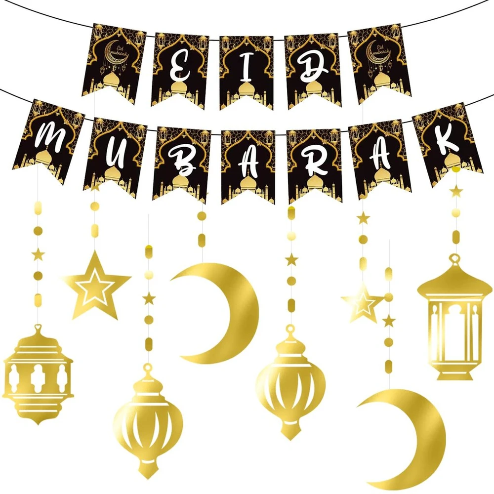 Eid dekoracija, Eid Mubarak auksinės žvaigždės mėnulio Ramadano dekoracijos, Eid Mubarak dekoracija Eid festivalio vakarėlio dekoravimui, Ramadan Kareem dekoracija