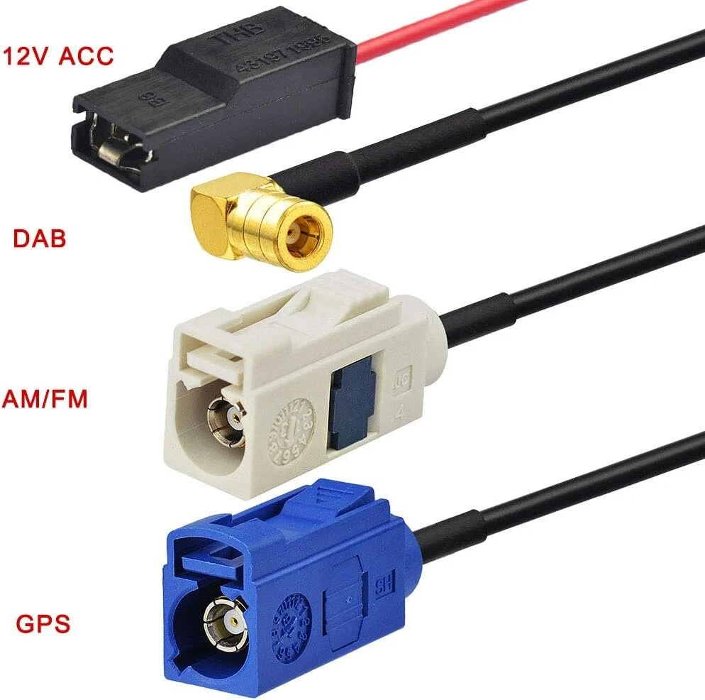 Eightwood Dab antena Dab+ Dab automobilinė antena automobilio radijo antena Dab skirstytuvas Smb Fakra Gps adapteris Am/fm antena ryklio stogo antena signalo stiprintuvas automobilinis Smb kištukas su Rg174 kabeliu 500 cm, skirtas Dab Fm radijui