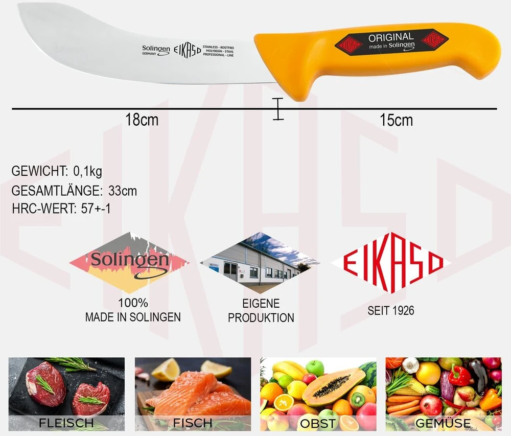 Eikaso Solingen 1.4116 molibdeno plieno ašmenys su neslystančia ergonomiška rankena mėsininko peilis, pagamintas Vokietijoje