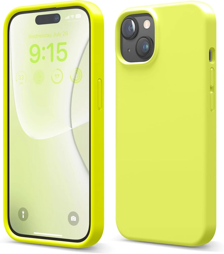Elago Liquid Silicone dėklas, suderinamas su iphone 15, aukščiausios kokybės mobiliojo telefono dėklas, viso korpuso apsauginis dėklas, 4 sluoksnių smūgiams atspari struktūra, atsparus įbrėžimams, minkštas mikropluošto pamušalas, neoninė geltona