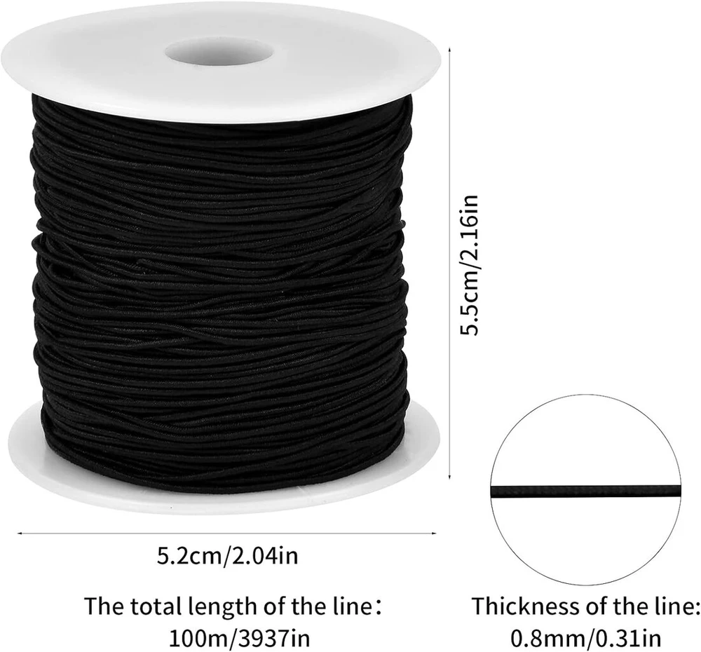 Elastingas siūlas papuošalams, 0.8 mm, juodas, 100m