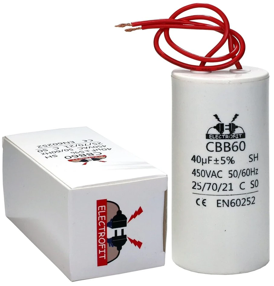 Electrofit paleidimo kondensatorius, variklio kondensatorius, nuolatinis kondensatorius varikliui, 40µf 450v, kabelis, cbb 60