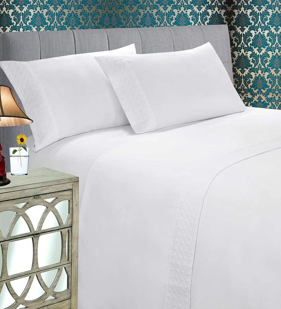 Elegant Comfort prabangus, minkštas ir jaukus 4 dalių patalynės komplektas 1500 Premium Hotel Quality mikropluošto dygsniuotas dizainas ant paklodės ir pagalvių užvalkalų, atsparus raukšlėms, Full