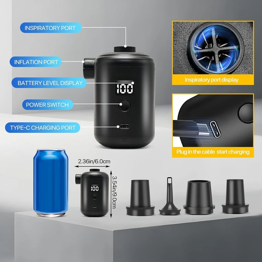 Elektrinis oro siurblys, 3600 Mah, Usb, 280 L/min, nešiojamas