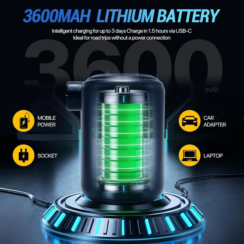 Elektrinis oro siurblys, 3600 Mah, Usb, 280 L/min, nešiojamas