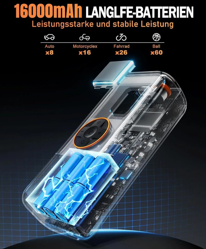 Elektrinis oro siurblys su baterija, 150 psi oro siurblys dviračiui, nešiojamas mini kompresorius su manometru ir dvigubu led ekranu, 12 v dc elektrinės padangos automobiliams, motociklams, dviračiams