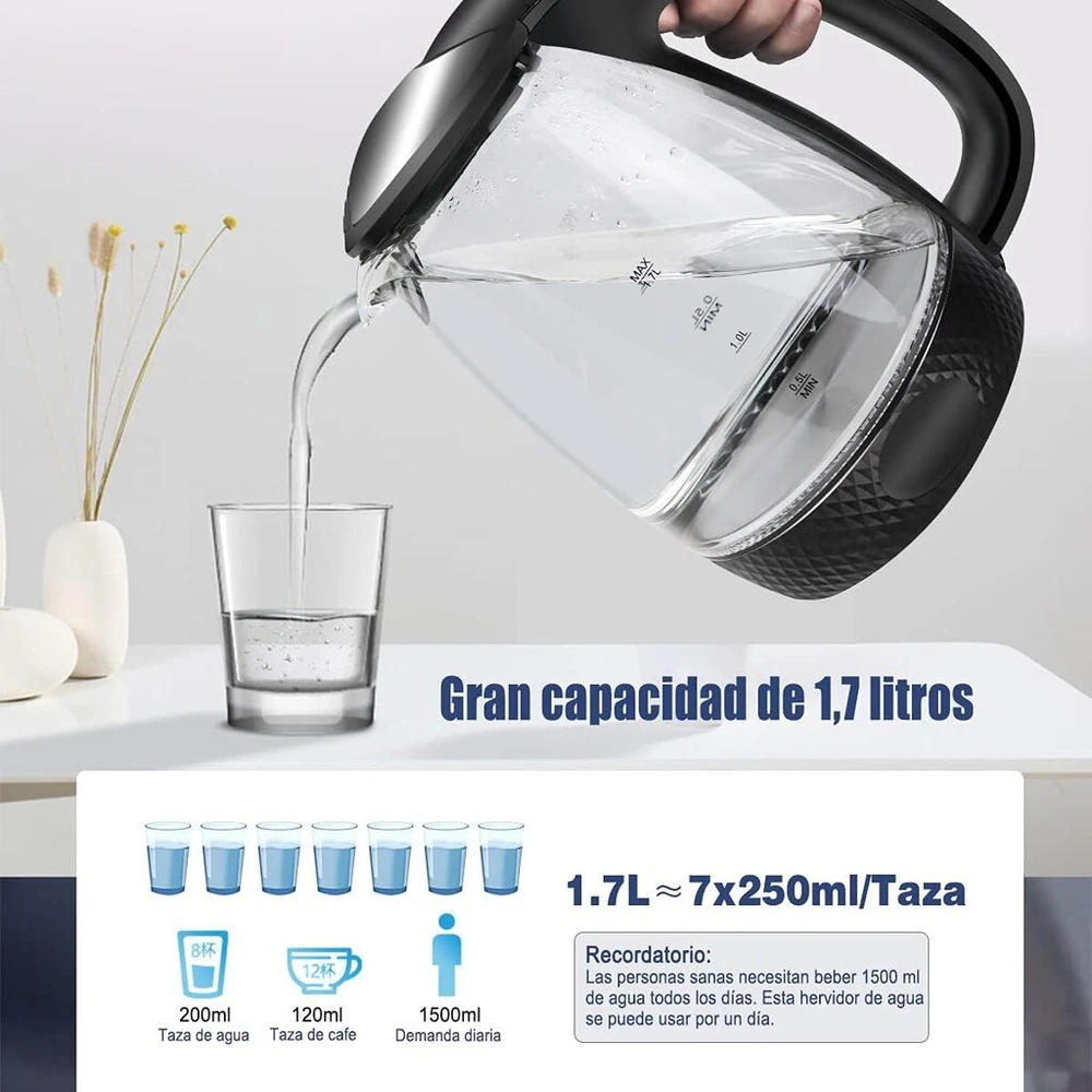 Elektrinis virdulys Extrastar, 1.7l, 2200w, stiklinis, juodas