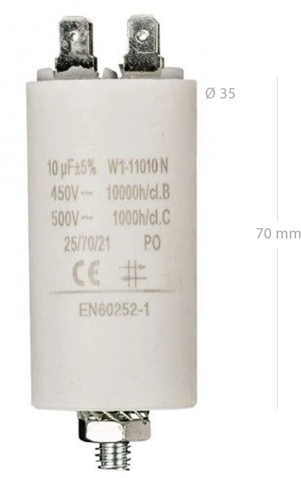 Elektros variklio paleidimo kondensatorius 450 V Ac 10 Uf