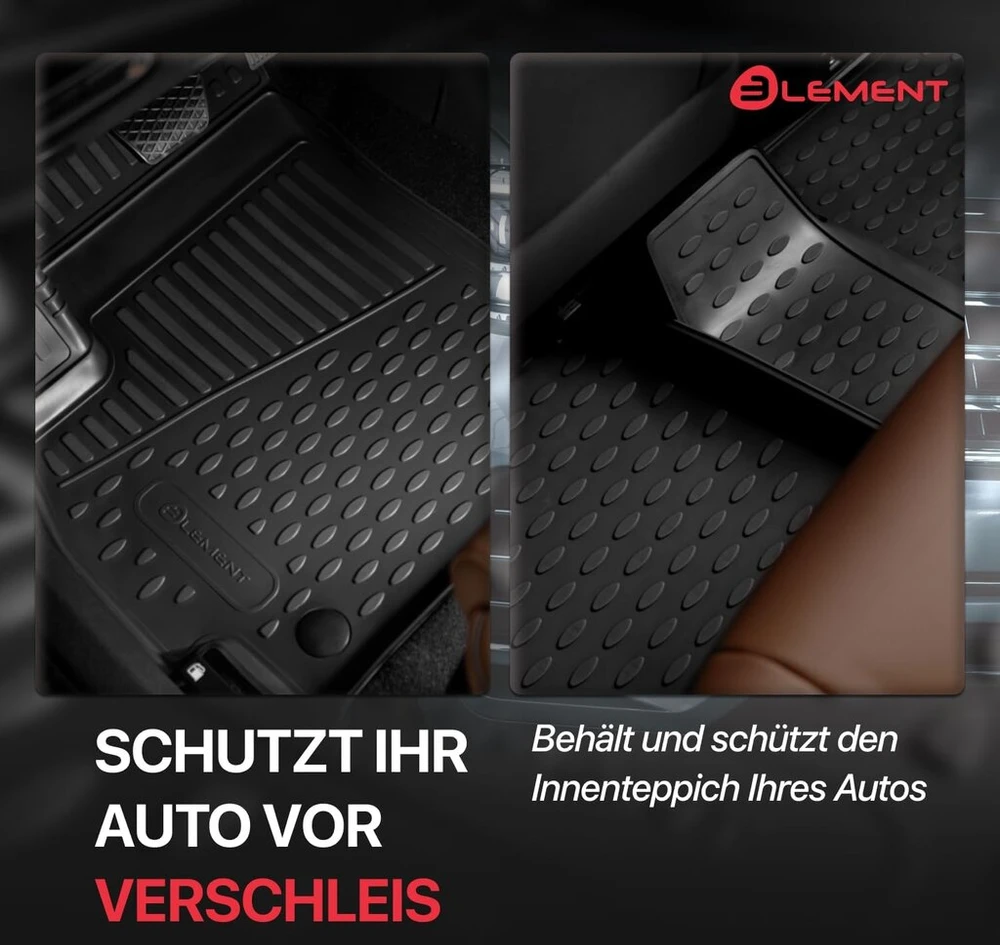 Element 3d guminių kilimėlių komplektas, tinkantis Renault Fluence | Pagaminimo metai nuo 2010 m. | 100% idealiai tinkantys automobilio kilimėliai, tvirti universalūs automobilio kilimėliai, guminiai kilimėliai
