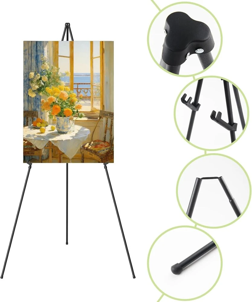 Elepl molbertas, 160 cm, reguliuojamas aliumininis sulankstomas nešiojamas vestuvėms, kavinėms, kepykloms, biurams (juodas)