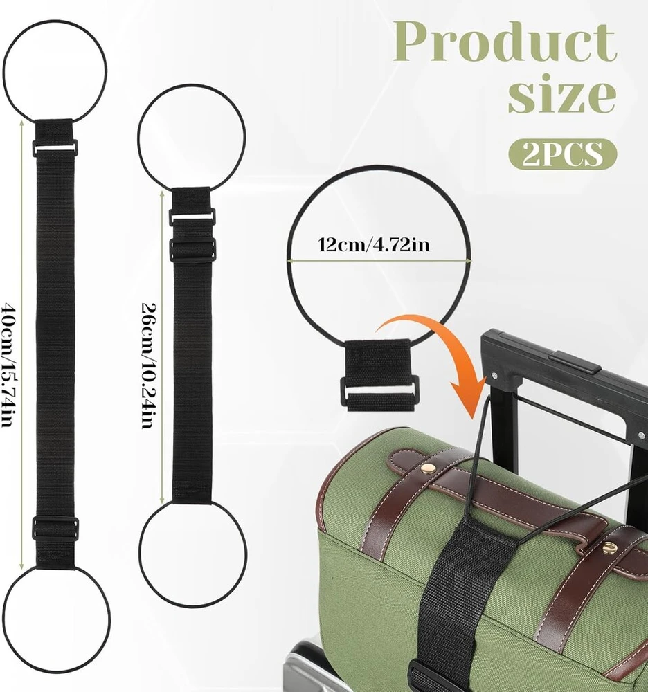 Kelioninis Elevatetech 2 lagaminų diržų rinkinys, patrauklus reguliuojamas pakaitinis diržas lagaminams, rankinių dirželiai, pakaitinis dirželis per petį, nešiojamas elastingas juodas, tinkamas kelionėms ir verslo kelionėms