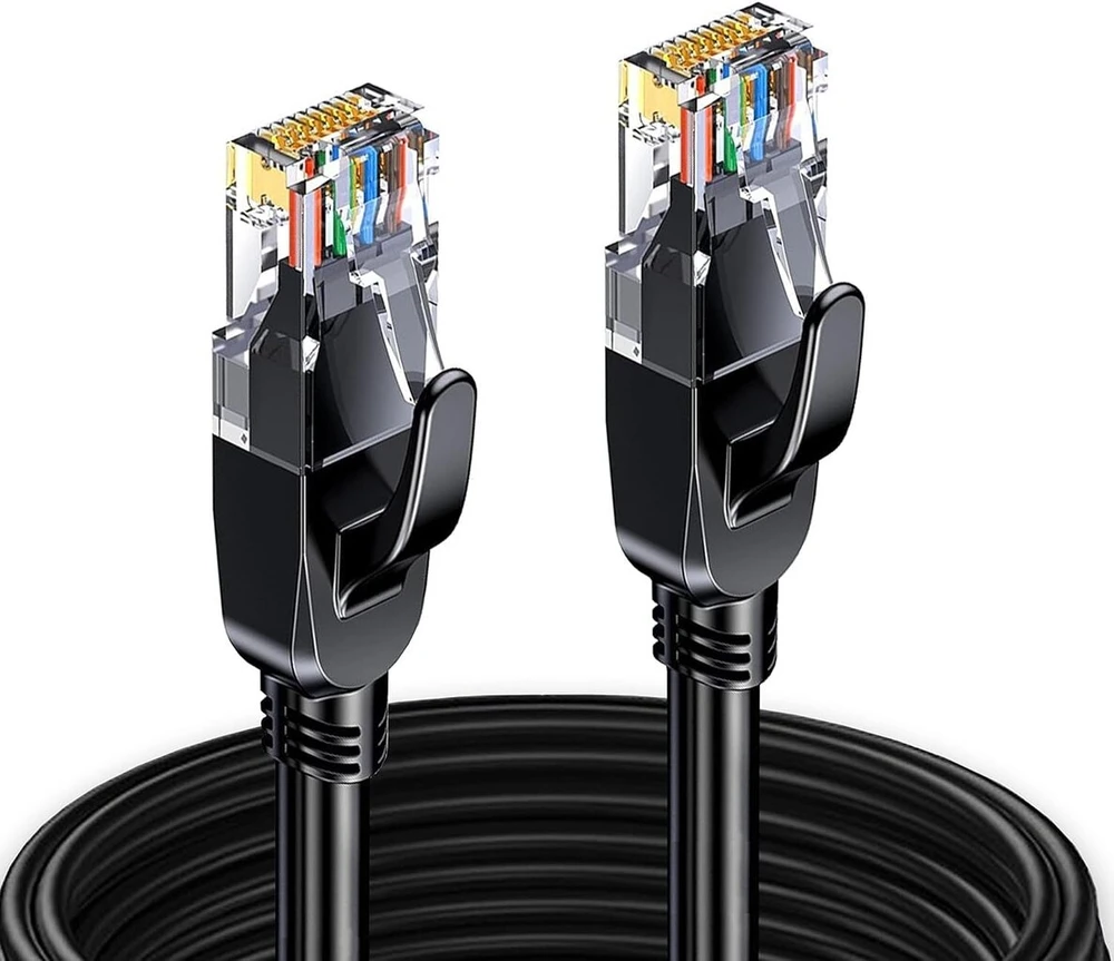Elfcam® - 10 metrų ethernet cat 7 apvalus kabelis, lan kabelis su paauksuota rj45 jungtimi, tinklo kabelis 100% varinis standus instaliacinis kabelis, sftp, 28 awg, juodas, 10 m
