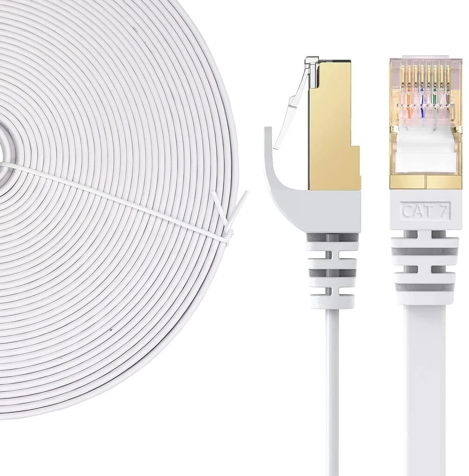 Elfcam Cat 7 Lan tinklo kabelis, 12 m, baltas, Stp, paauksuoti Rj45