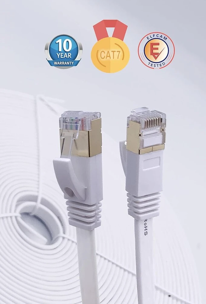 Elfcam Cat 7 Lan tinklo kabelis, 12 m, baltas, Stp, paauksuoti Rj45